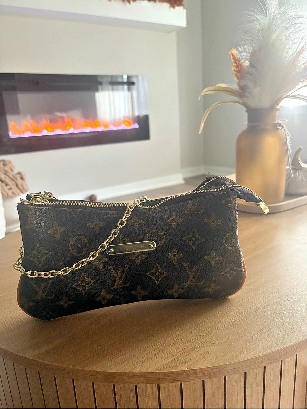 Louis Vuitton Monogram Chain Crossbody in Brown & Black Like New
